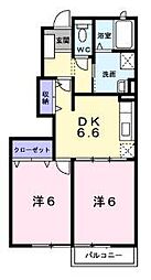 JR予讃線 高瀬駅 4.1kmの賃貸アパート 1階2DKの間取り