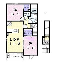 JR土讃線 多度津駅 徒歩20分の賃貸アパート 2階2LDKの間取り