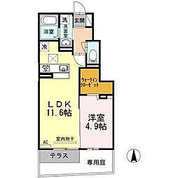 高松琴平電気鉄道志度線 古高松駅 徒歩8分の賃貸アパート 1階1LDKの間取り