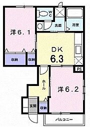 JR予讃線 香西駅 徒歩10分の賃貸アパート 1階2DKの間取り