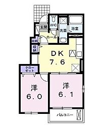 JR予讃線 宇多津駅 徒歩26分の賃貸アパート 1階2DKの間取り