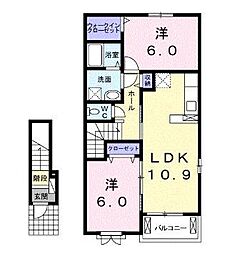 JR予讃線 讃岐塩屋駅 徒歩16分の賃貸アパート 2階2LDKの間取り