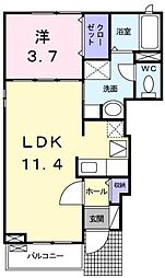 JR予讃線 香西駅 徒歩6分の賃貸アパート 1階1LDKの間取り