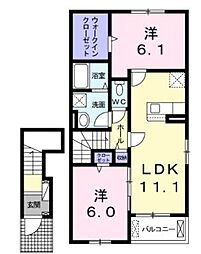 JR予讃線 宇多津駅 3.4kmの賃貸アパート 2階2LDKの間取り