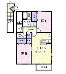 JR予讃線 高瀬駅 徒歩18分の賃貸アパート 2階2LDKの間取り
