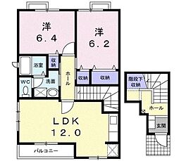 JR予讃線 本山駅 徒歩36分の賃貸アパート 2階2LDKの間取り