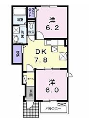 JR土讃線 多度津駅 徒歩22分の賃貸アパート 1階2DKの間取り