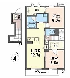 JR予讃線 讃岐塩屋駅 徒歩29分の賃貸アパート 2階2LDKの間取り