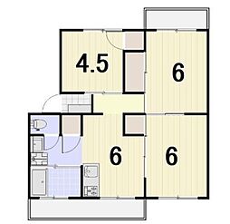 JR高徳線 屋島駅 徒歩8分の賃貸マンション 3階3DKの間取り