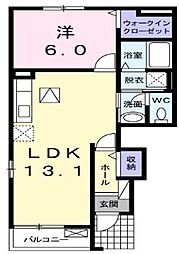 JR瀬戸大橋線 坂出駅 3.3kmの賃貸アパート 1階1LDKの間取り