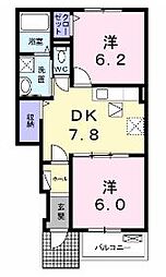 JR瀬戸大橋線 坂出駅 徒歩29分の賃貸アパート 1階2DKの間取り