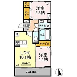 高松琴平電気鉄道長尾線 木太東口駅 徒歩23分の賃貸アパート 3階2LDKの間取り