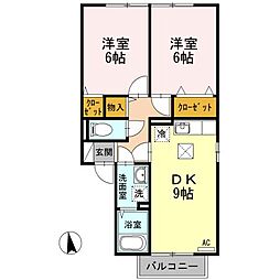 高松琴平電気鉄道長尾線 林道駅 徒歩7分の賃貸アパート 1階2DKの間取り
