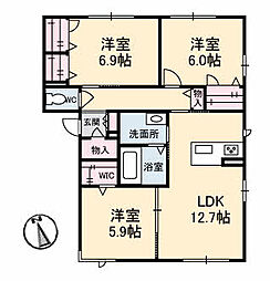高松琴平電気鉄道長尾線 元山駅 3.1kmの賃貸マンション 2階3LDKの間取り