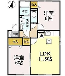 JR土讃線 琴平駅 徒歩31分の賃貸アパート 1階2LDKの間取り