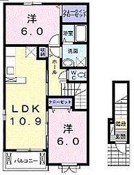 JR瀬戸大橋線 坂出駅 徒歩36分の賃貸アパート 2階2LDKの間取り