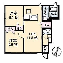 JR土讃線 善通寺駅 徒歩34分の賃貸アパート 1階2LDKの間取り