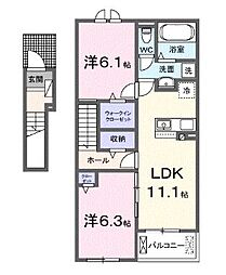 高松琴平電気鉄道志度線 八栗駅 徒歩29分の賃貸アパート 2階2LDKの間取り