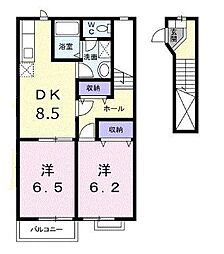 JR予讃線 宇多津駅 3.9kmの賃貸アパート 2階2DKの間取り