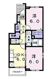 JR予讃線 詫間駅 徒歩37分の賃貸アパート 1階2DKの間取り