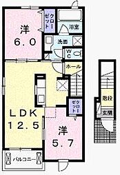 JR高徳線 木太町駅 徒歩7分の賃貸アパート 2階2LDKの間取り