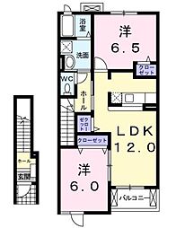 高松琴平電気鉄道長尾線 高田駅 徒歩36分の賃貸アパート 2階2LDKの間取り