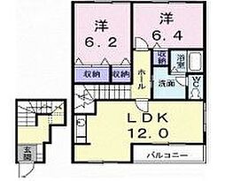 JR高徳線 八栗口駅 徒歩5分の賃貸アパート 2階2LDKの間取り