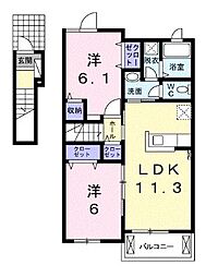 高松琴平電気鉄道長尾線 木太東口駅 徒歩10分の賃貸アパート 2階2LDKの間取り