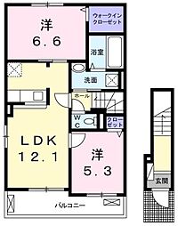 JR予讃線 丸亀駅 徒歩36分の賃貸アパート 2階2LDKの間取り