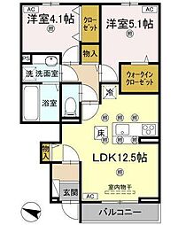 JR予讃線 宇多津駅 3.2kmの賃貸アパート 1階2LDKの間取り