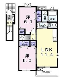 JR土讃線 善通寺駅 3.7kmの賃貸アパート 2階2LDKの間取り
