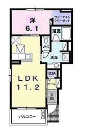 JR予讃線 宇多津駅 4.6kmの賃貸アパート 1階1LDKの間取り