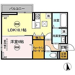 カルテットD 1LDKの間取図画像