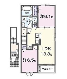 丸亀市飯山町真時アパート 2LDKの間取図画像