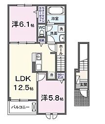 丸亀市今津町アパート 2LDKの間取図画像