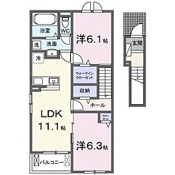高松市小村町アパート 2LDKの間取図画像