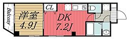 JR内房線 本千葉駅 徒歩4分の賃貸マンション 2階1DKの間取り