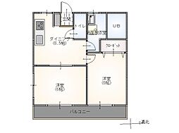 シティパレスタカハシ 2DKの間取図画像