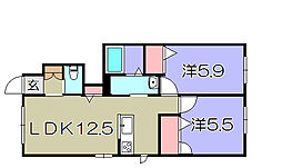 アンジュール荒松 2LDKの間取図画像