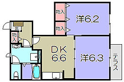 ベルエトワル 2DKの間取図画像