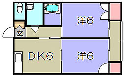 コミール沖野1 2DKの間取図画像