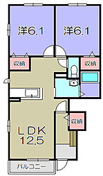 サンルーラルS 2LDKの間取図画像