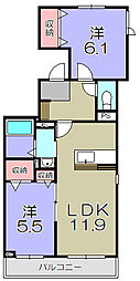 スカイヴィラ聖徳 2LDKの間取図画像