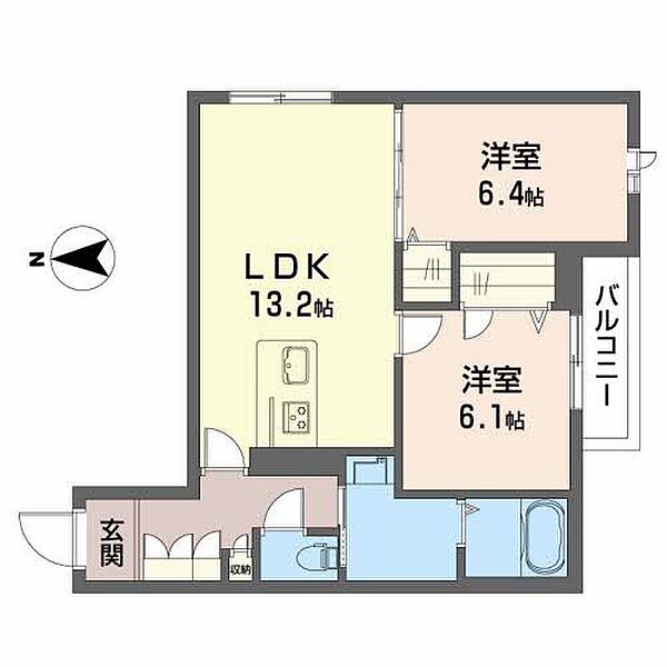 カーサ・ラクーン八日市 ｜滋賀県東近江市八日市松尾町(賃貸マンション2LDK・2階・60.47㎡)の写真 その2