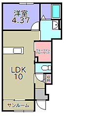 近江鉄道八日市線 新八日市駅 徒歩4分の賃貸アパート 1階1LDKの間取り