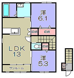 守山市伊勢町アパート 2LDKの間取図画像