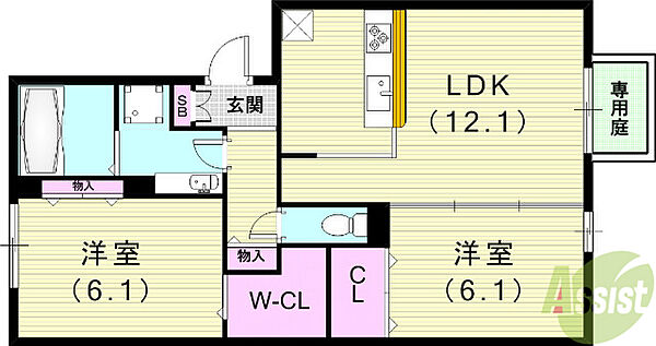 ラ・ヴェール鈴蘭 ｜兵庫県神戸市北区鈴蘭台西町5丁目(賃貸アパート2LDK・1階・58.07㎡)の写真 その2