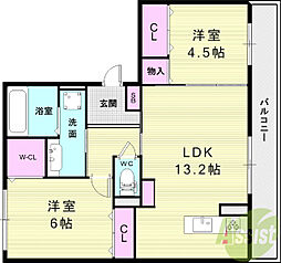 プランドールハイム 2LDKの間取図画像
