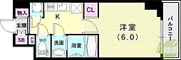 レジュールアッシュ神戸ハーバーランド 1Kの間取図画像