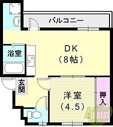 ドミールサニー緑町2号棟 1DKの間取図画像